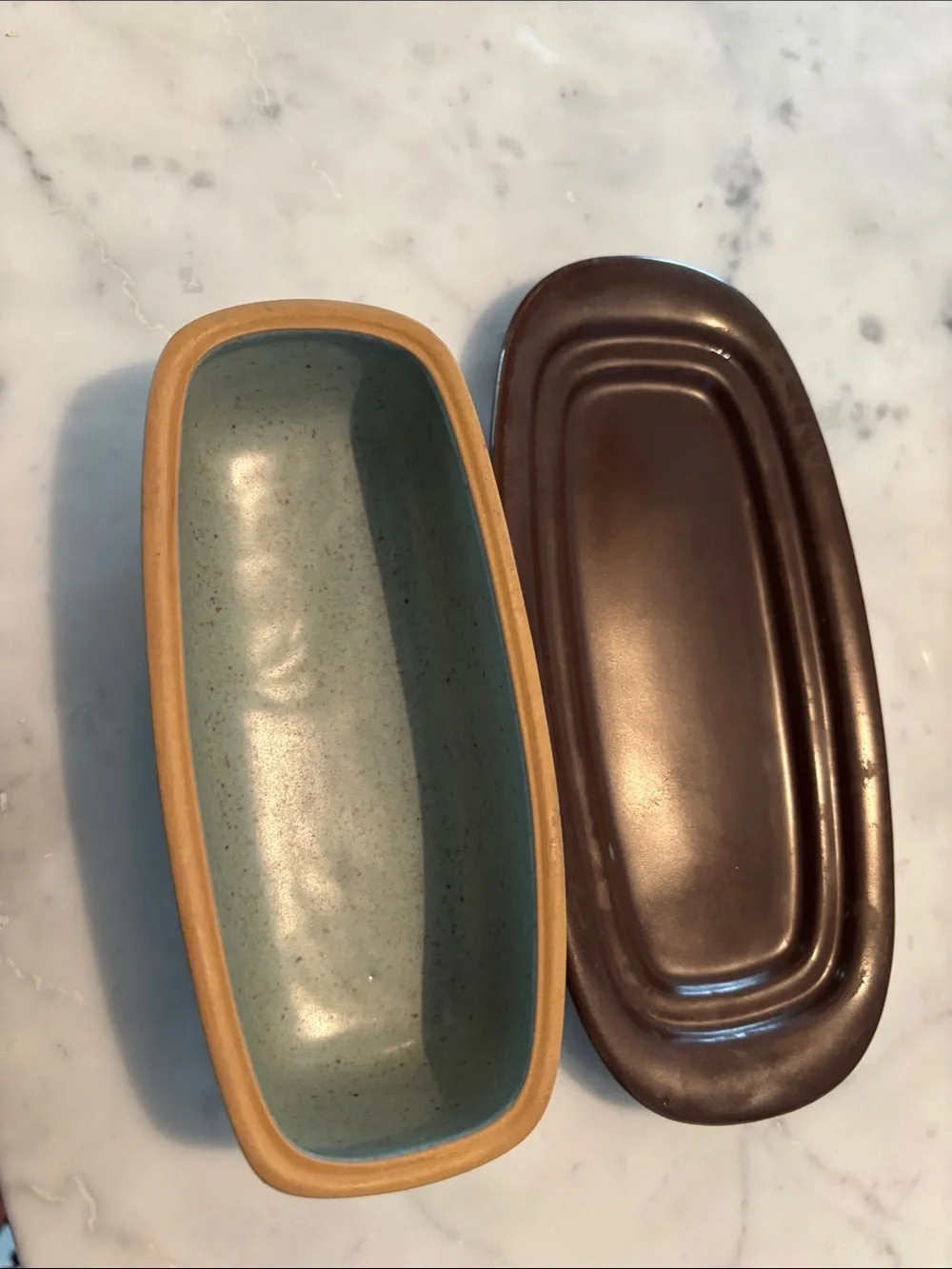 Braystone turquoise stoneware gravy boat and butter dish